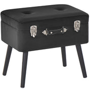 Comodino Sgabello Contenitore gambe nere imbottite in velluto Nero design a valigia con bottoni