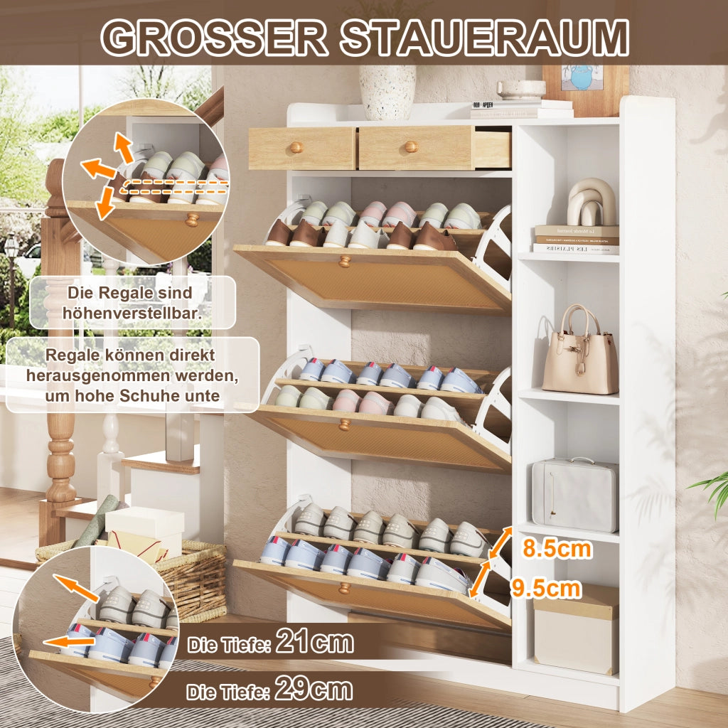 Scarpiera slim con ante e cassetti ¨C Minimal ¨C Rovere, 90x24x130 cm