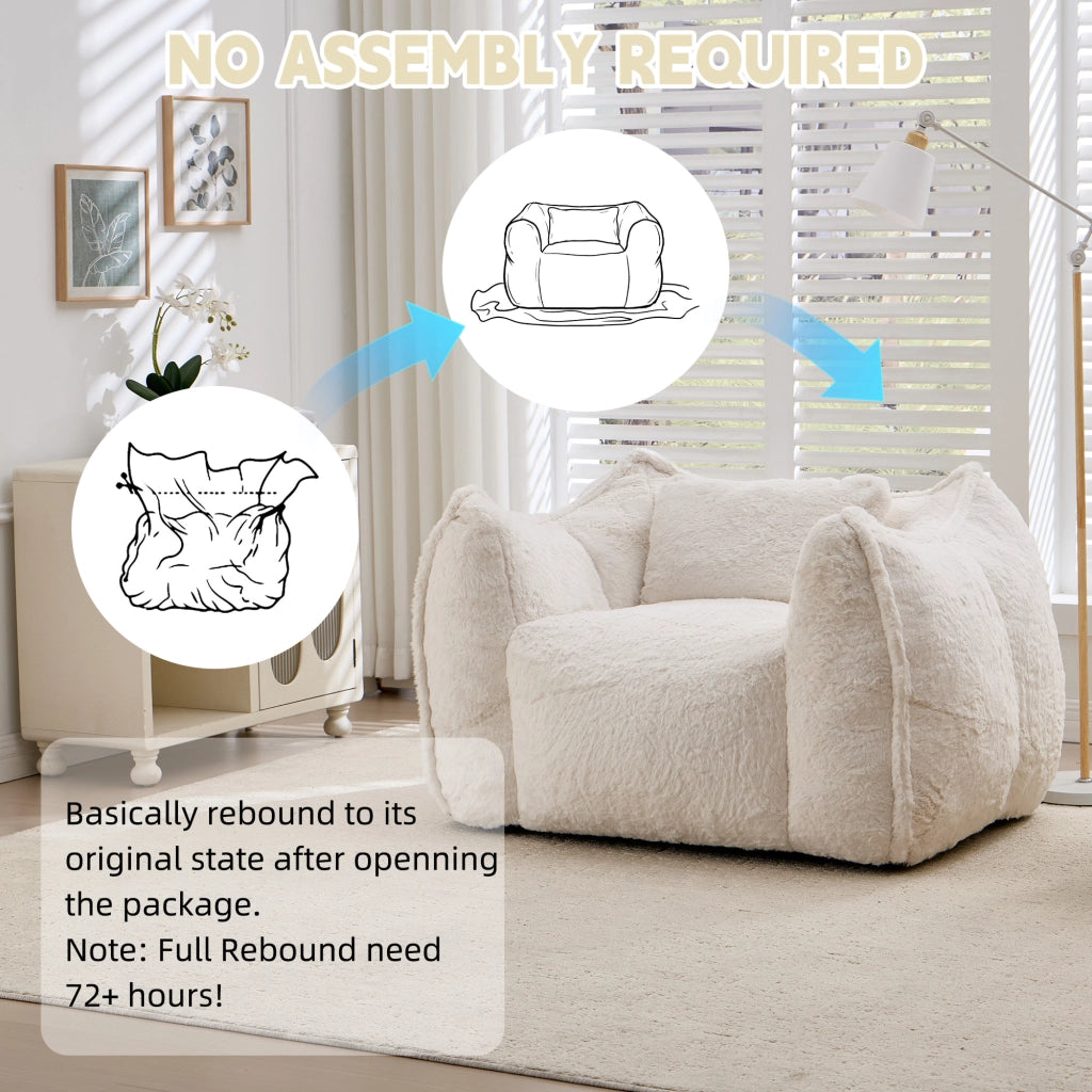Poltrona pouf in pelliccia sintetica con design ergonomico e imbottitura in schiuma ad alta densità beige