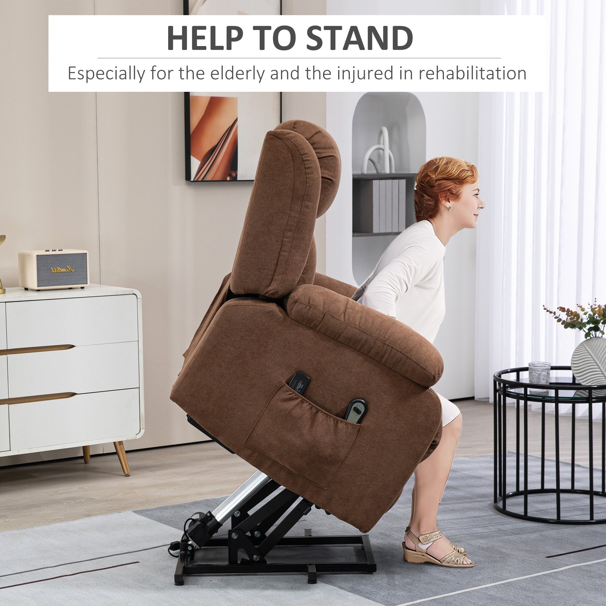 Poltrona Alzapersona Elettrica Massaggiante 91x93x103 cm in Tessuto Marrone