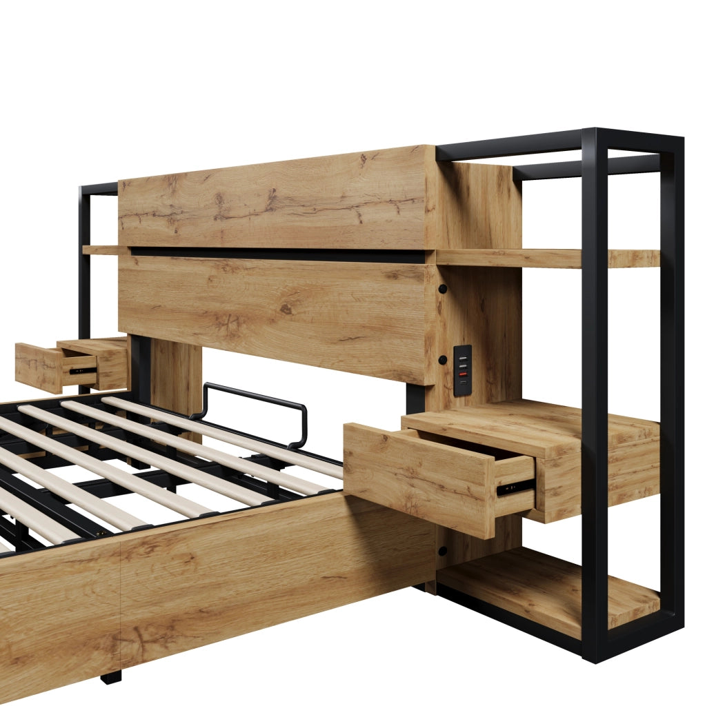 Letto matrimoniale 180x200 cm con contenitore, comodini e ricarica USB/Type-C