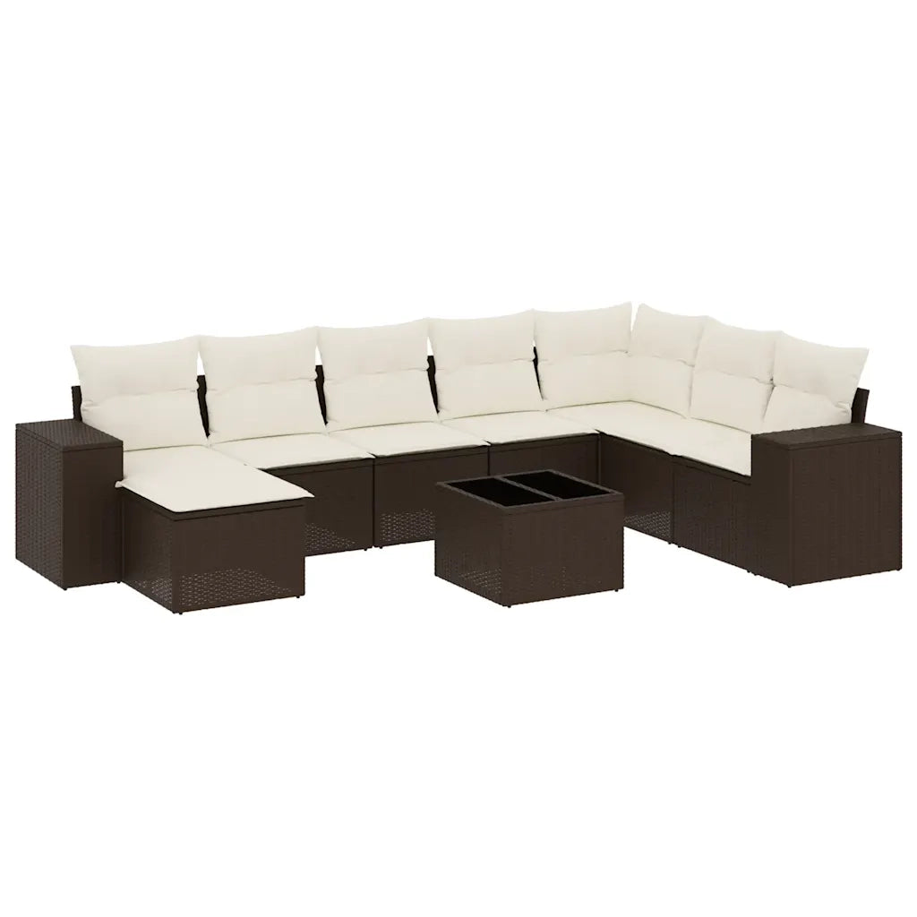 Set Divani da Giardino 9pz con Cuscini Marrone in Polyrattan 3222972