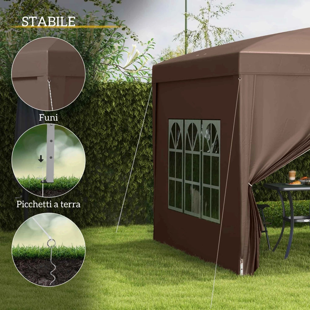 Gazebo da Esterno 3x3 m Pieghevole con 4 Pannelli Laterali, in Acciaio e Tessuto Oxford color Caff¨¨