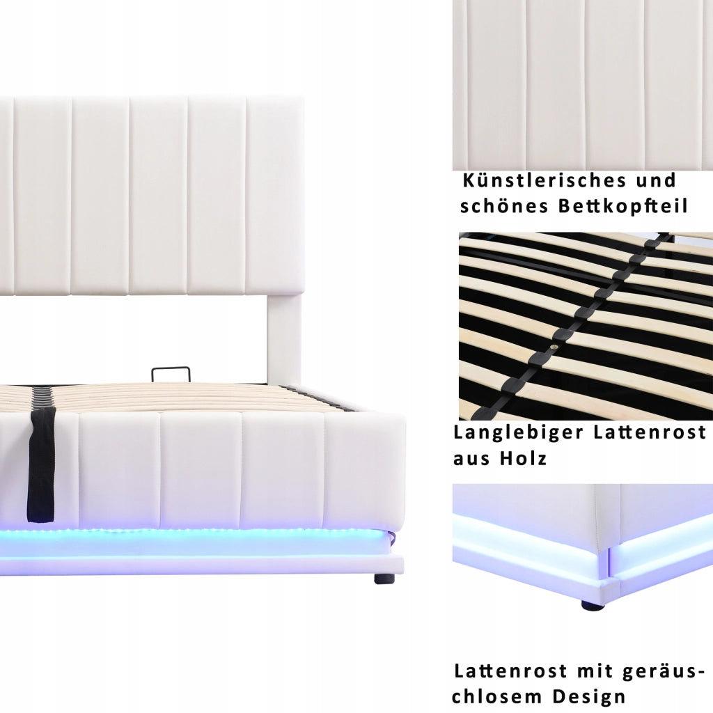 Letto matrimoniale 140x200 - Xylo - LED idraulico bianco senza materasso