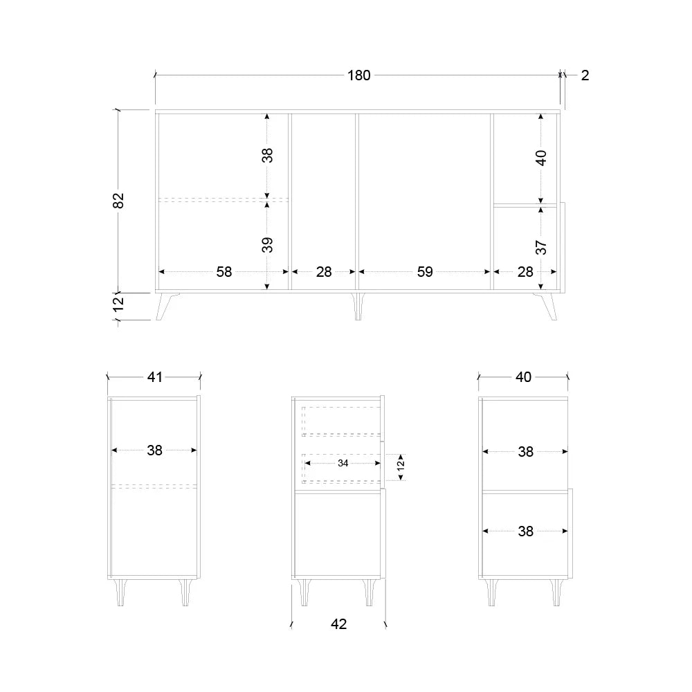 Madia 1 anta, 2 cassetti e 2 vani Linea MONACO L 181 x H 94 x P 42, realizzata in legno 100% MADE IN ITALY, design moderno per cucina, sala da pranzo, soggiorno colore Cashmere/Mercure