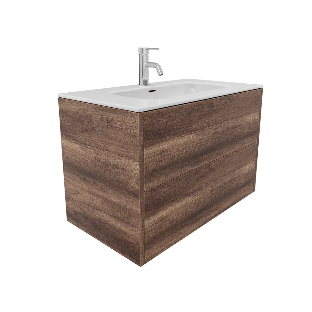 Mobile bagno sospeso 90cm due cassetti apertura push&pull rovere barok con lavabo | Galdor
