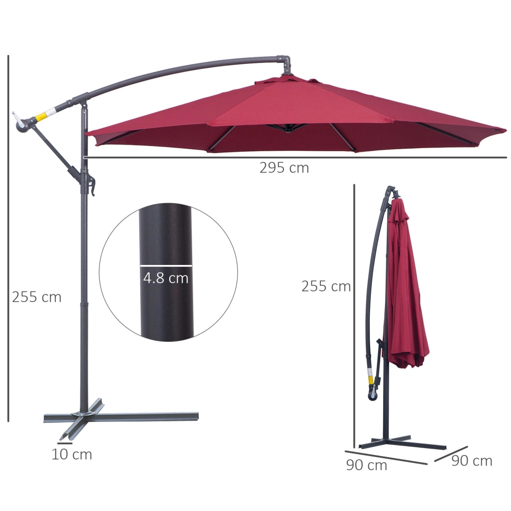 EasyComfort Ombrellone da Giardino 3x2.5 m a Braccio Inclinabile con Manovella, Rosso Scuro