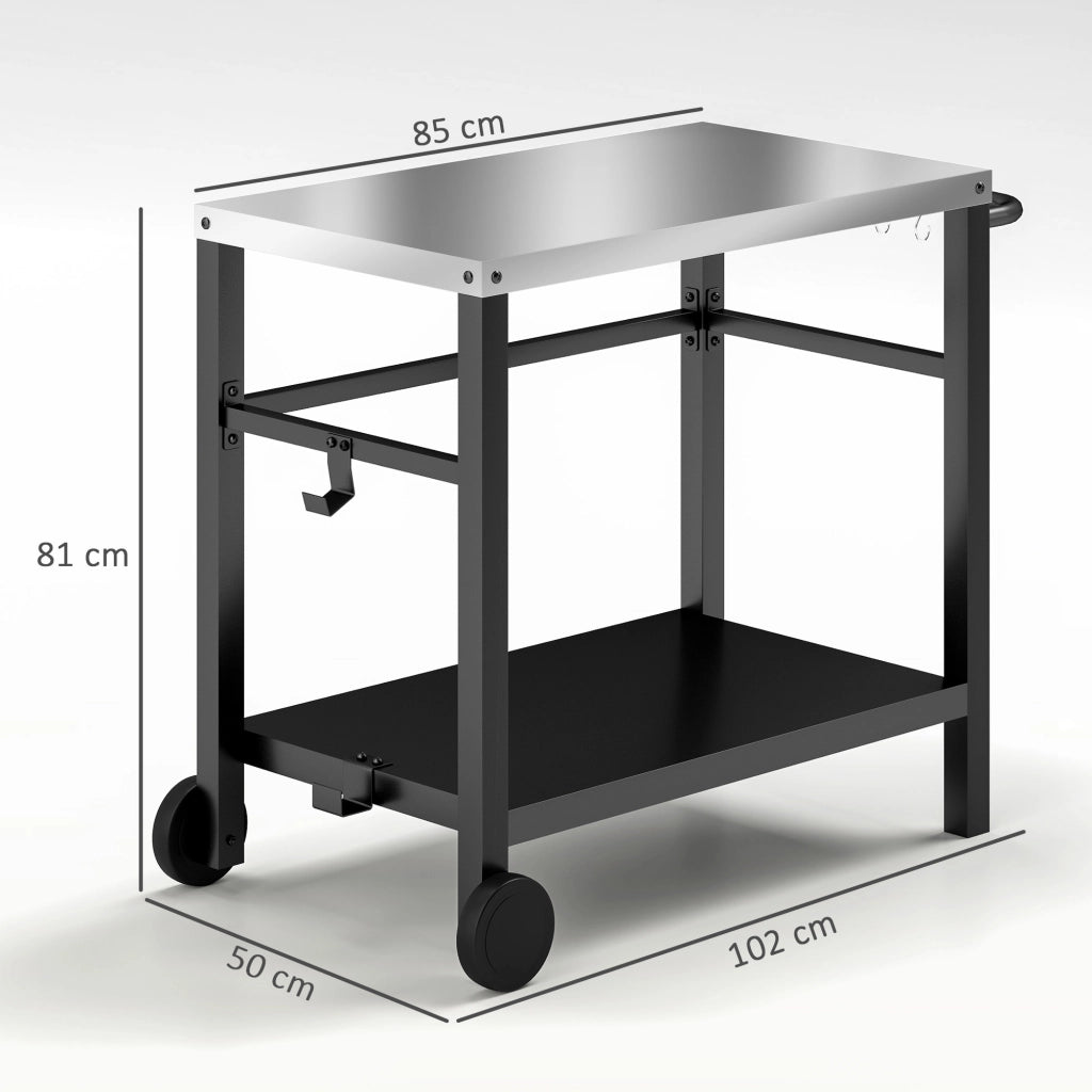 Carrello barbecue con ripiani e ganci ¨C zephmum ¨C grigio 102x50x81cm