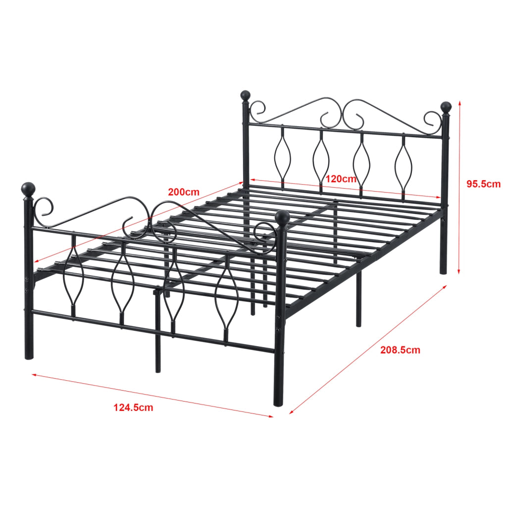 Struttura Letto in Metallo con Testiera e Pediera in Stile Romantico/Classico con Materasso 120 x 200 cm Letto 1 Piazza e Mezza - Nero