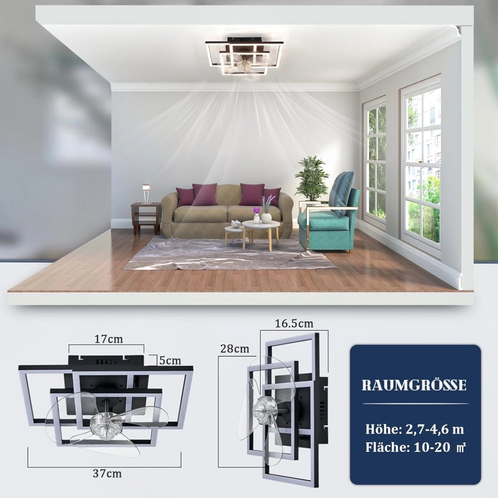 ZMH Ventilatore da Soffitto a LED Nero Moderno Silenzioso con Luce Telecomando Luminosità Regolabile per Soggiorno