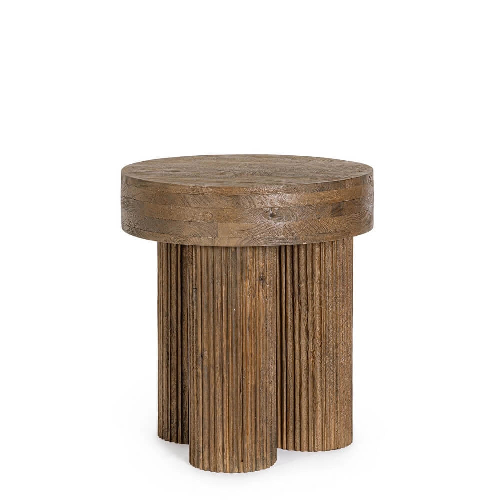 Tavolino rotondo in legno di mango naturale con base scanalata - JASPER