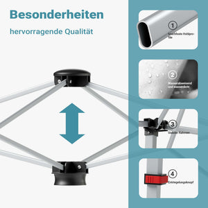 Gazebo pieghevole bianco, 2,5 x 2,5 x 2,7 m con chiusura centrale, Tenda per fiere eventi mercati