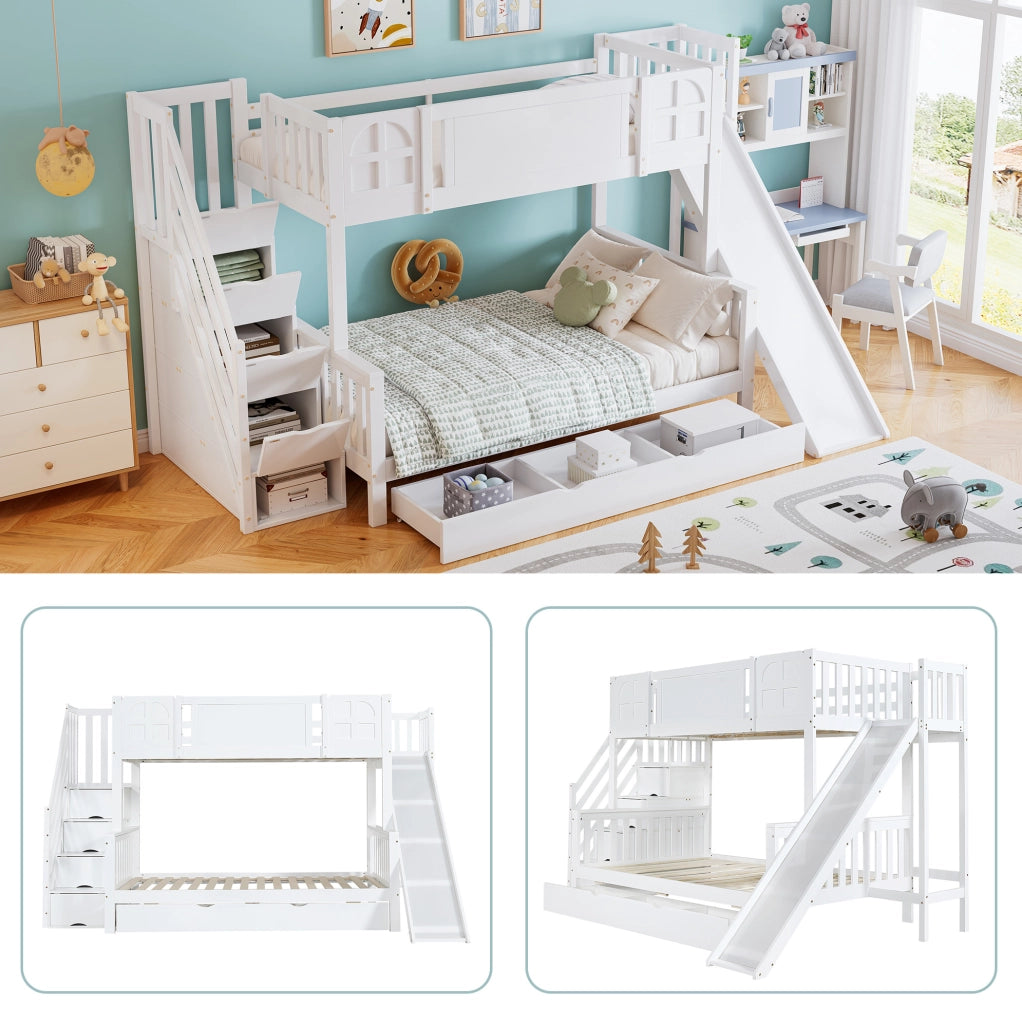Letto a castello per bambini con scivolo e cassetto