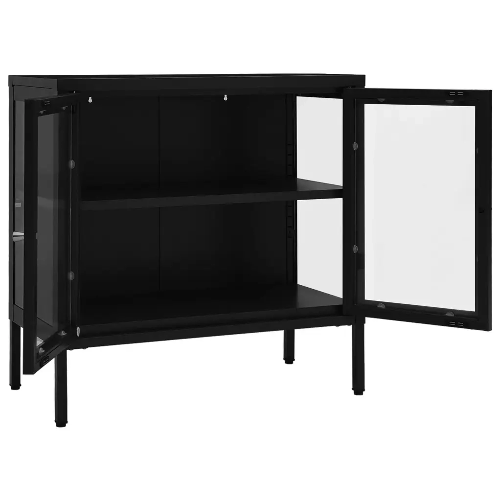 Credenza Nera 70x35x70 cm in Acciaio e Vetro cod mxl 63469