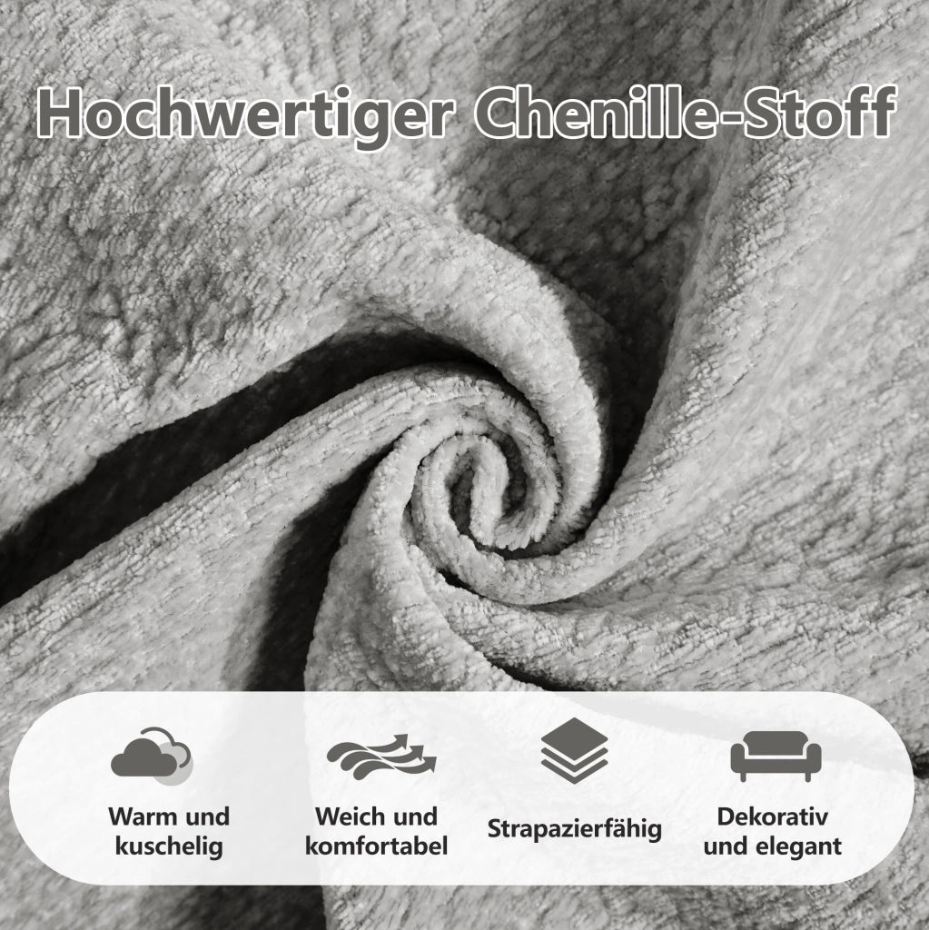 Divano modulare angolare a U 330x149x90 cm in ciniglia con pouf mobili; grigio chiaro