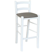 Sgabello legno bianco sedile in similpelle tortora h67 cm da terra alla seduta