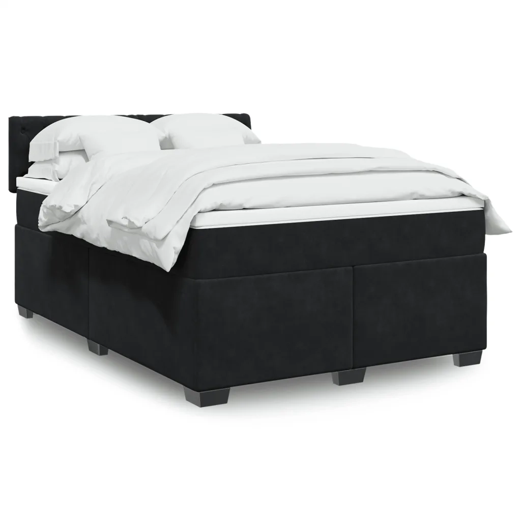 vidaXL Giroletto a Molle con Materasso Nero 160x200 cm in Velluto