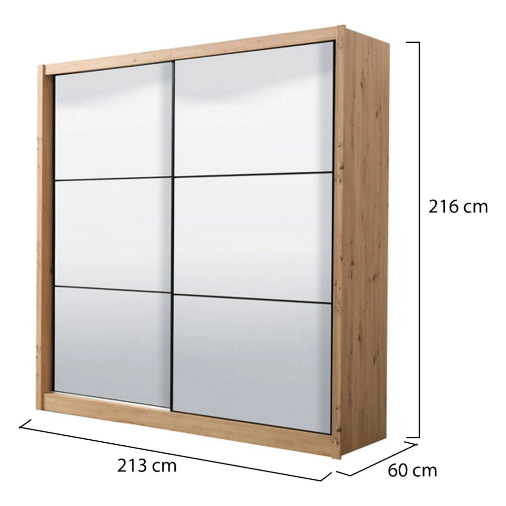 Armadio Camera da Letto Godrano, Guardaroba Grande Appendiabiti, 213x215.5h cm Marrone Rovere Nodi