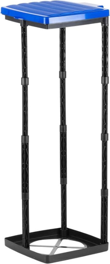 Contenitore per sacchi di spazzatura, 1x Stand per sacchi di spazzatura standard con coperchio blu, sistema di fissaggio regolabile in altezza con vite, adatto a diverse sacche di spazzatura da 25 a 120 litri