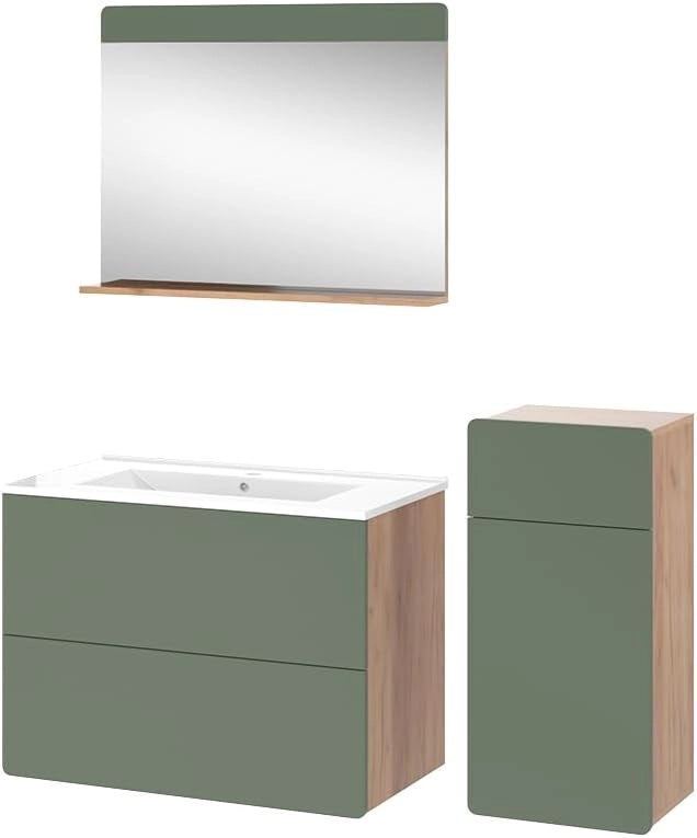 Set di mobili da bagno Izan, Goldkraft rovere/verde, 4 pezzi con unità midi