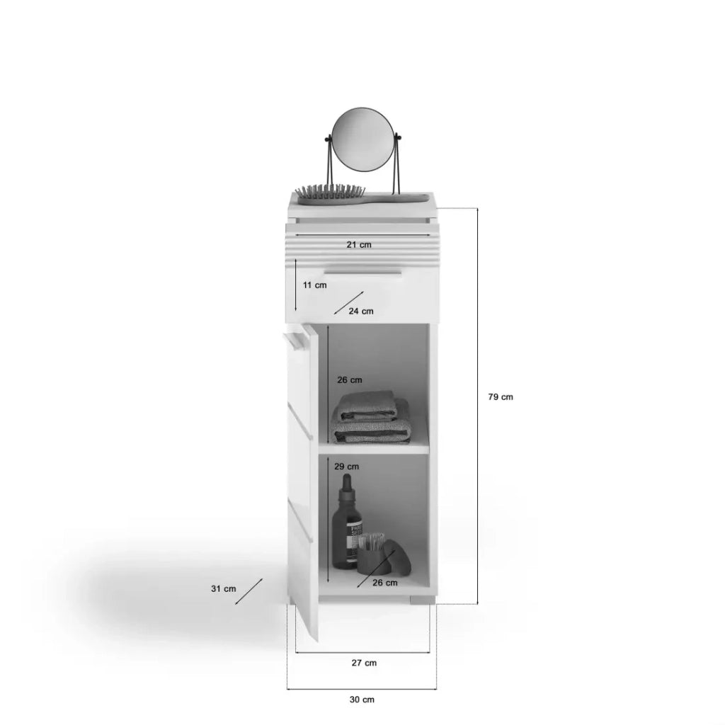 Mobile da bagno con 1 anta e 1 cassetto - Bianco Lucido - KLEANKIN