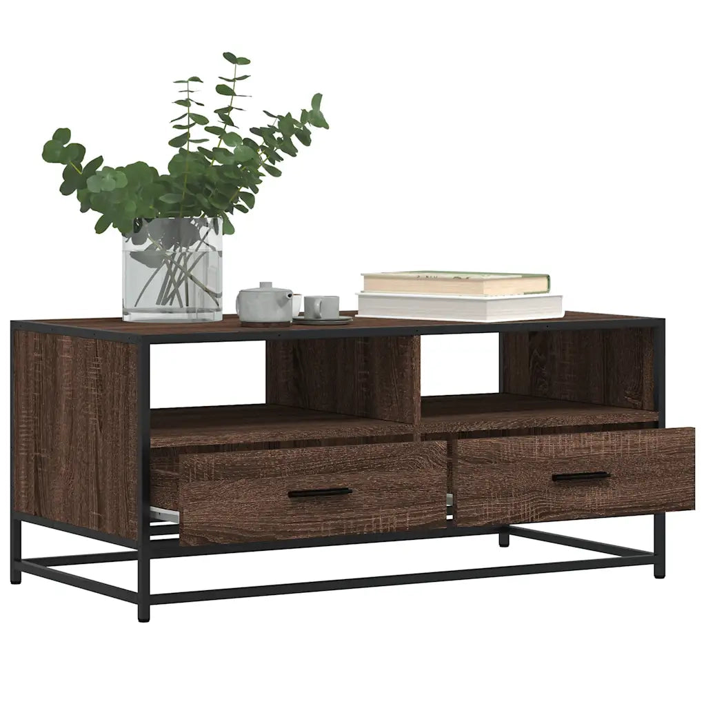 Tavolino Rovere Marrone 100x50x45cm Legno Multistrato e Metallo 848788