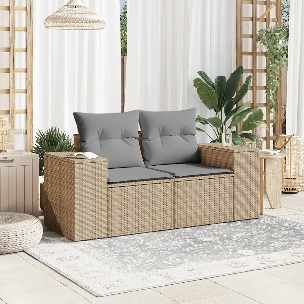 Divano da Giardino con Cuscini a 2 Posti-Sofa da Giardino-Divano da esterno Beige in Polyrattan 395273