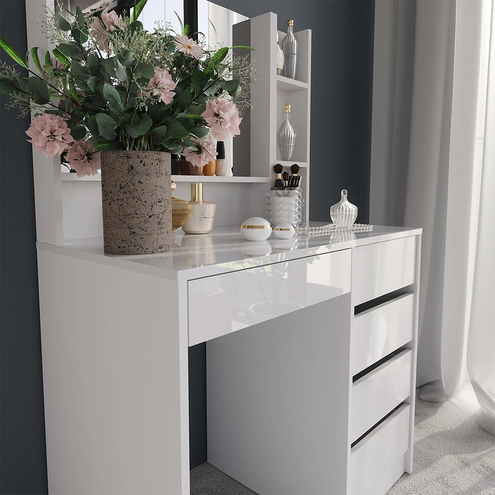 Vicco Tavolo da toeletta Bianco/bianco lucido 89.8 cm 3 parti