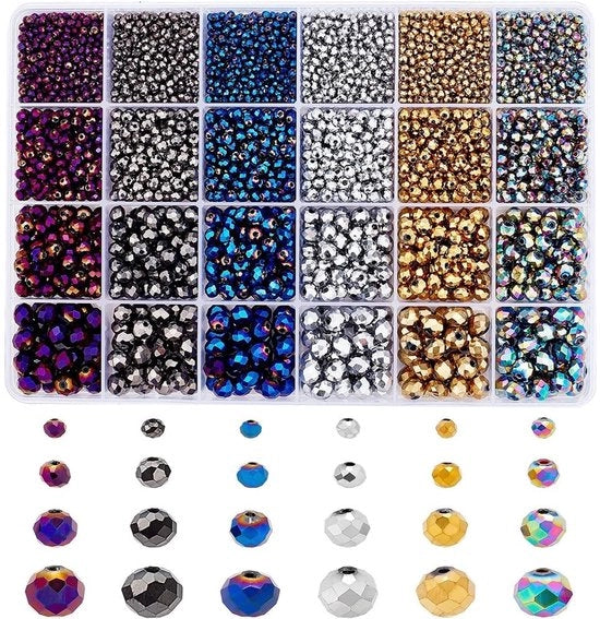 Accessori per gioielleria - Rondelle elettrorilievi - 4350 pezzi - Ambra trasparente - 3/4/6/8mm - Spacer per gioielleria - Fai da te - Adatto per Tenuta di gioielli...