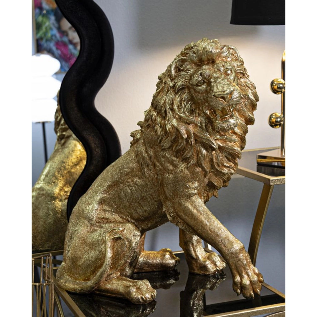 Scultura Leone 2, Oro, Poliresina, 45x29x55 cm