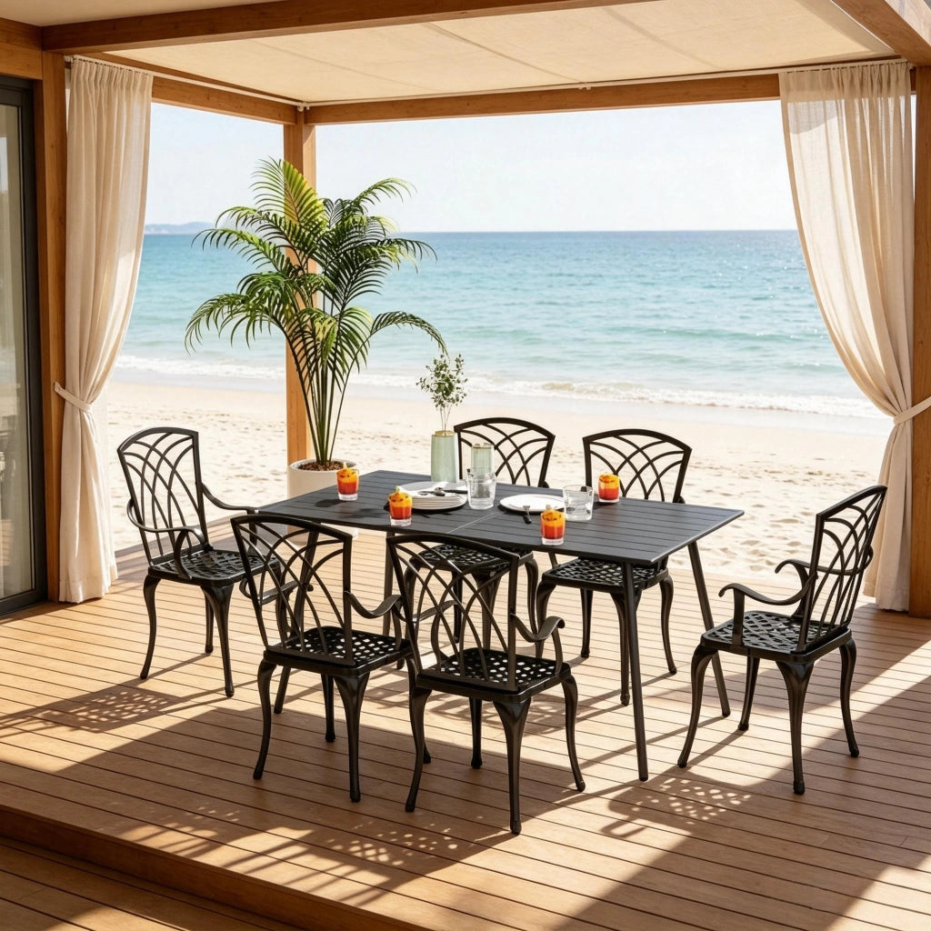 TAVOLO da giardino per 6 persone 150x80x74 cm in acciaio grigio