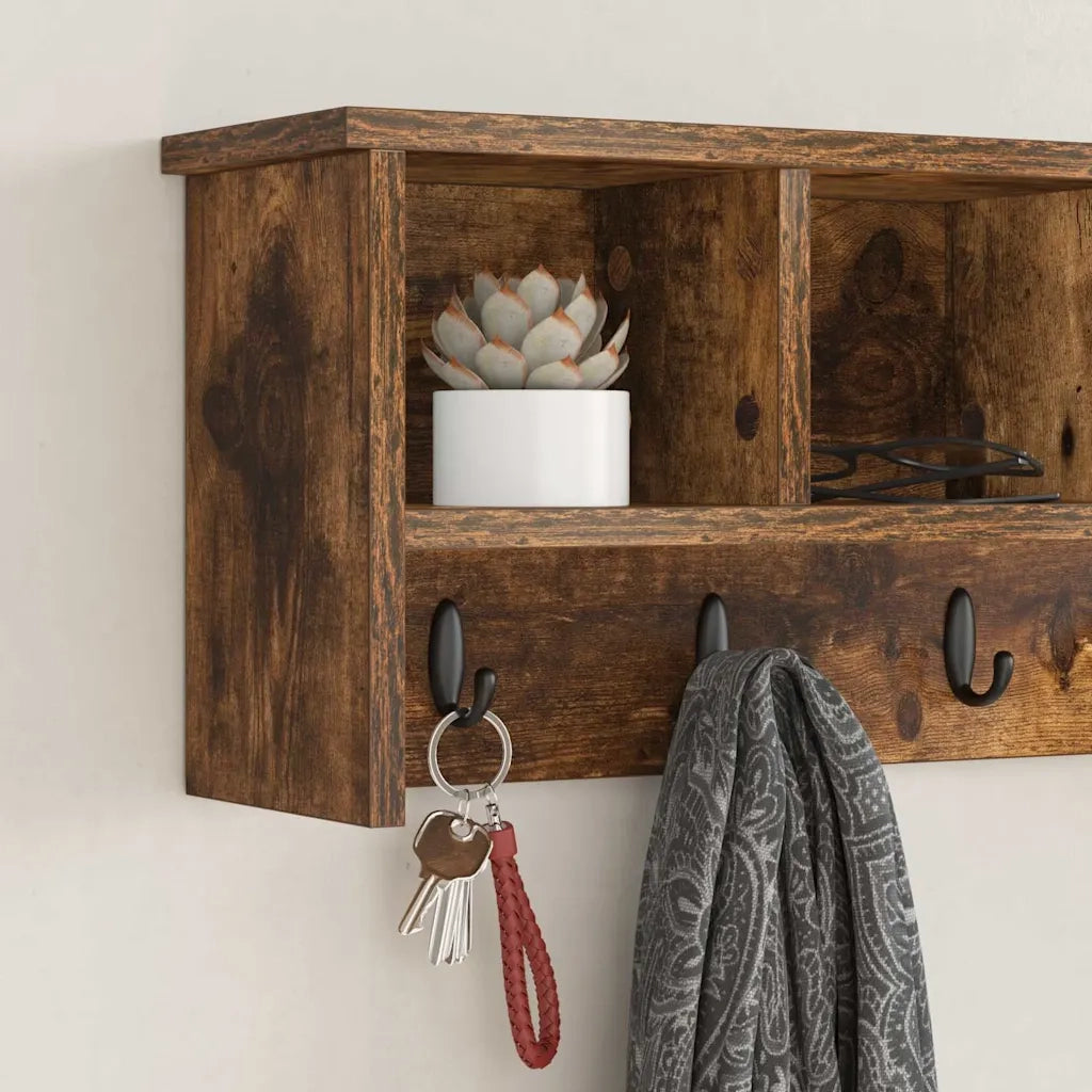 Appendiabiti a muro con lo scaffale Rovere fumé 75 x 16 x 26 cm 874319