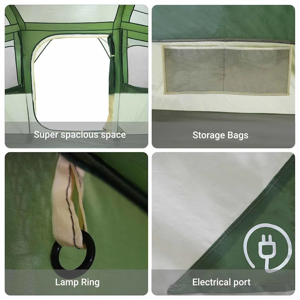 Tenda Familiare con tetto-Tenda da campeggio Bianco e Verde 435 x 255 x 216 cm