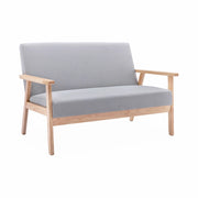 Divano stile scandinavo in legno e tessuto, 2 posti, grigio chiaro