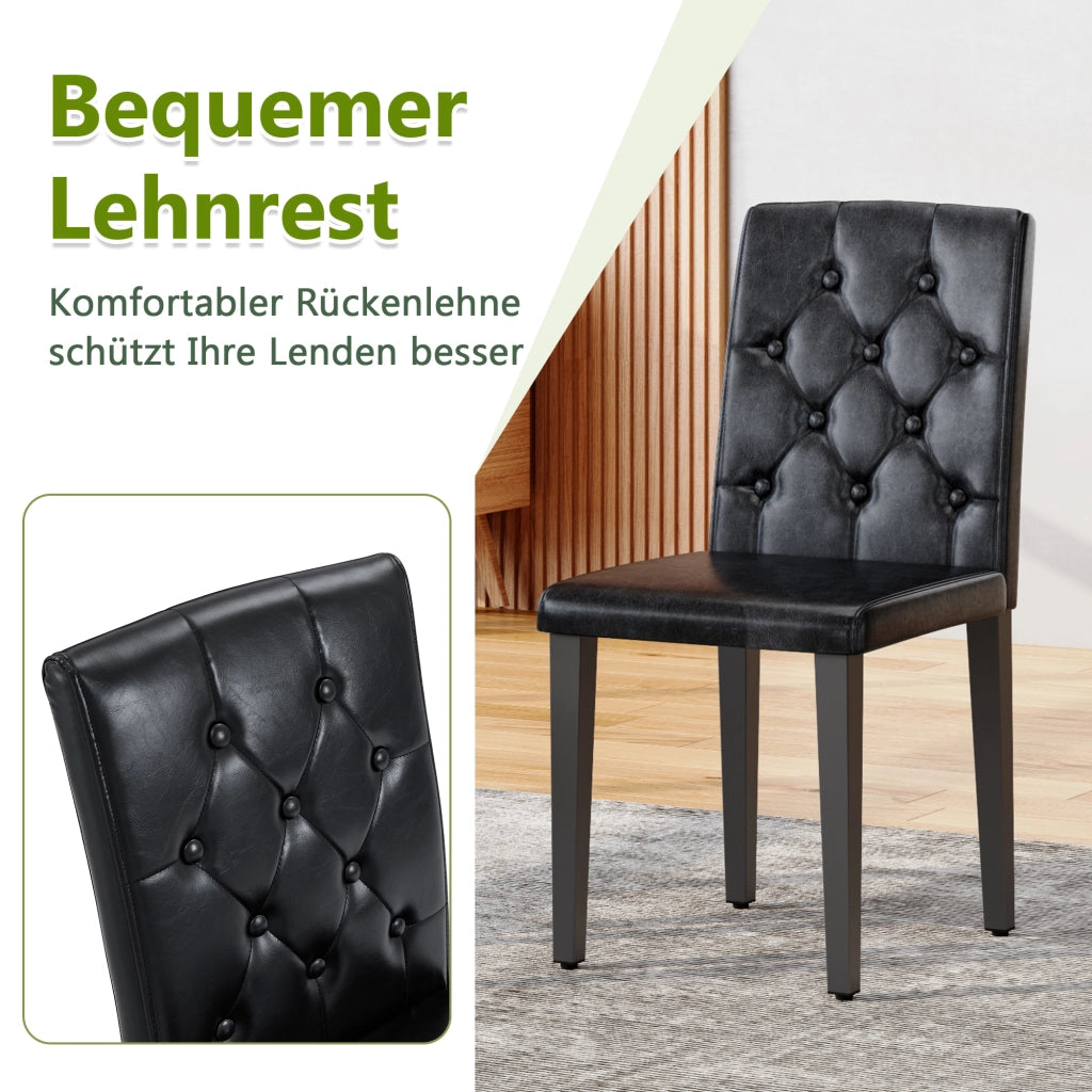 Sedie da sala da pranzo set da 4 con schienale trapuntato imbottitura ergonomica gambe in metallo opaco PU nero