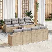 Set Divani Giardino  9 Pezzi con Cuscini Beige Rattan Sintetico