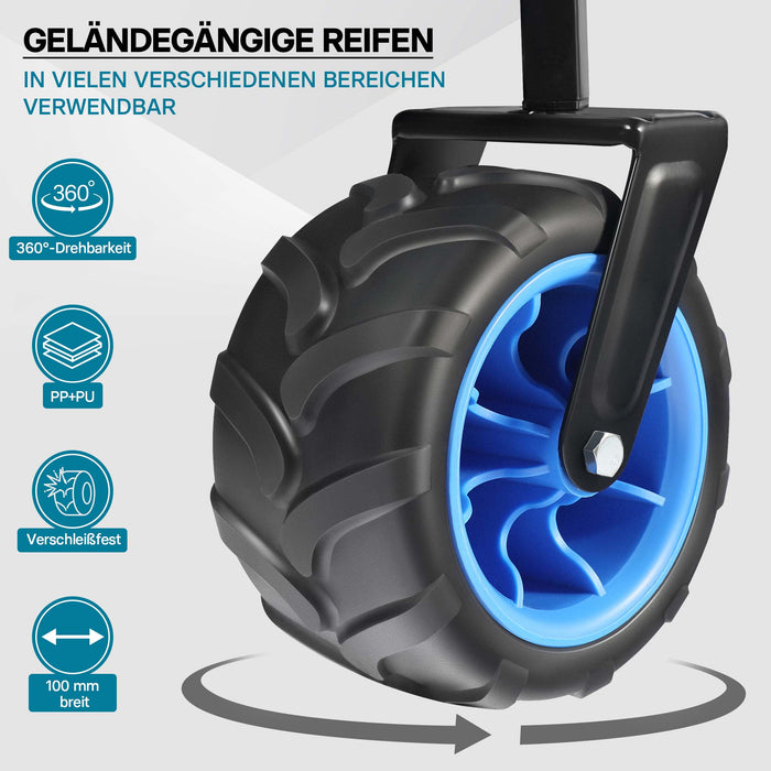 Carretto a mano pieghevole, max 70 kg, tessuto impermeabile blu, Carrello spiaggia con parasole