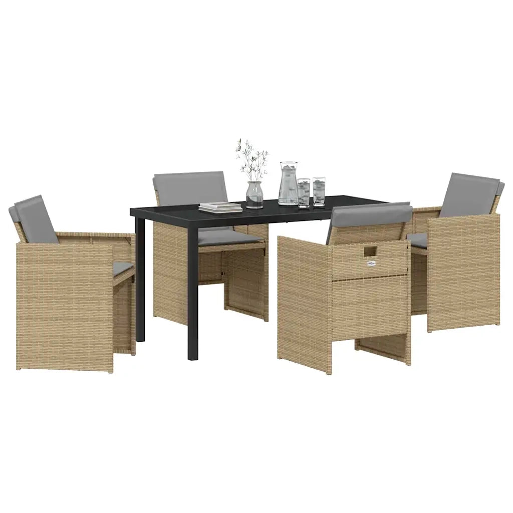 Set da Pranzo per Giardino con cuscino 5 pcs Beige polyrattan