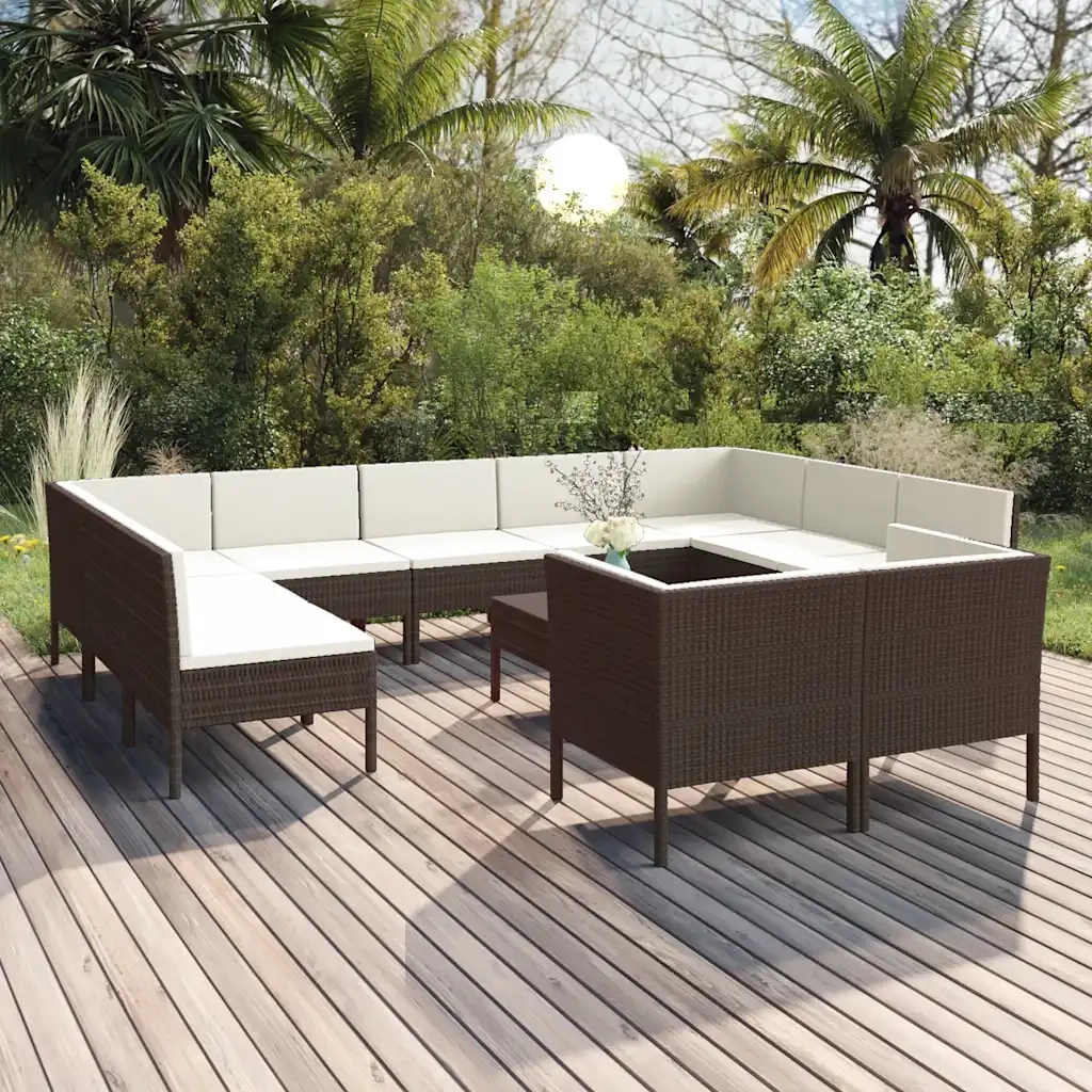 Set Divani da Giardino 12 pz con Cuscini in Polyrattan Marrone cod mxl 38522