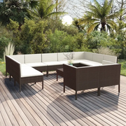 Set Divani da Giardino 12 pz con Cuscini in Polyrattan Marrone cod mxl 38522