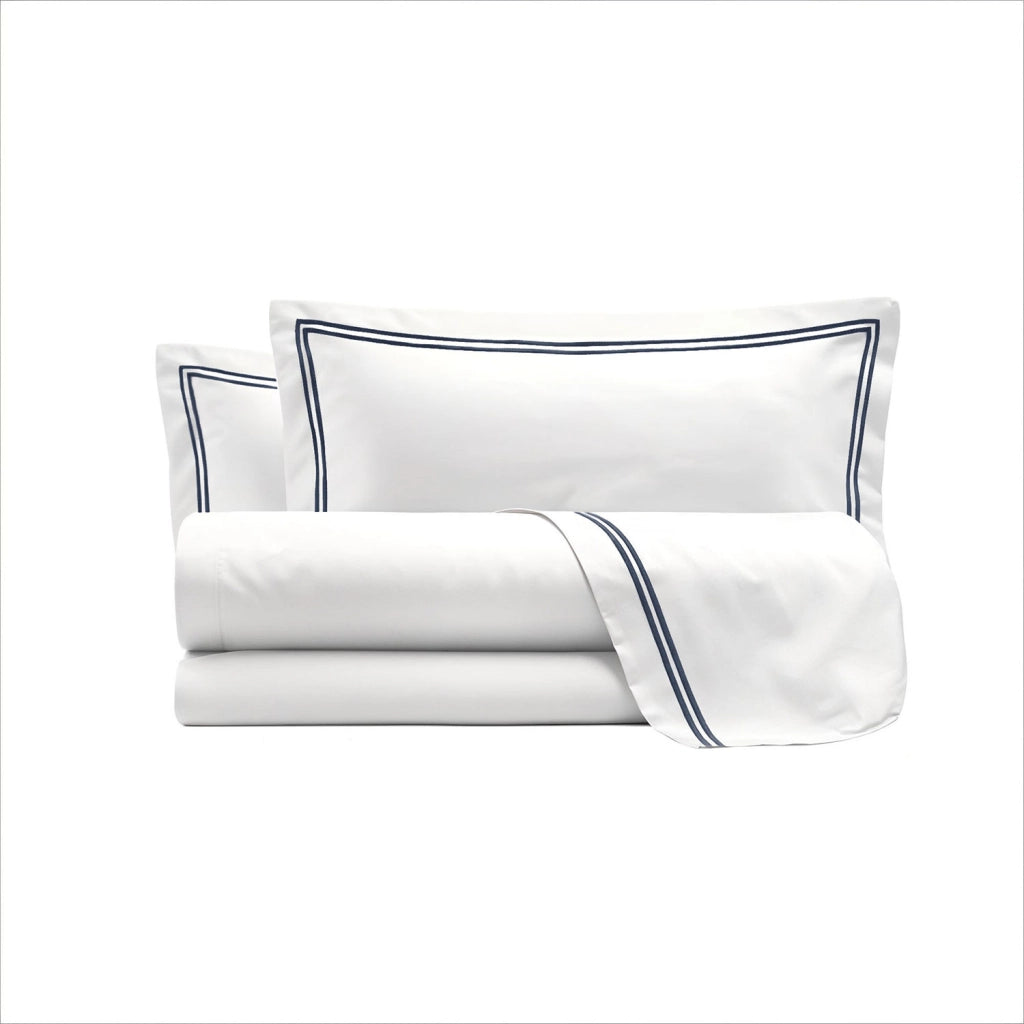 Set Lenzuola Sopra Sotto e Federe Matrimoniale Maxi 180x200 cm Linea Venere in Raso di Cotone Blu