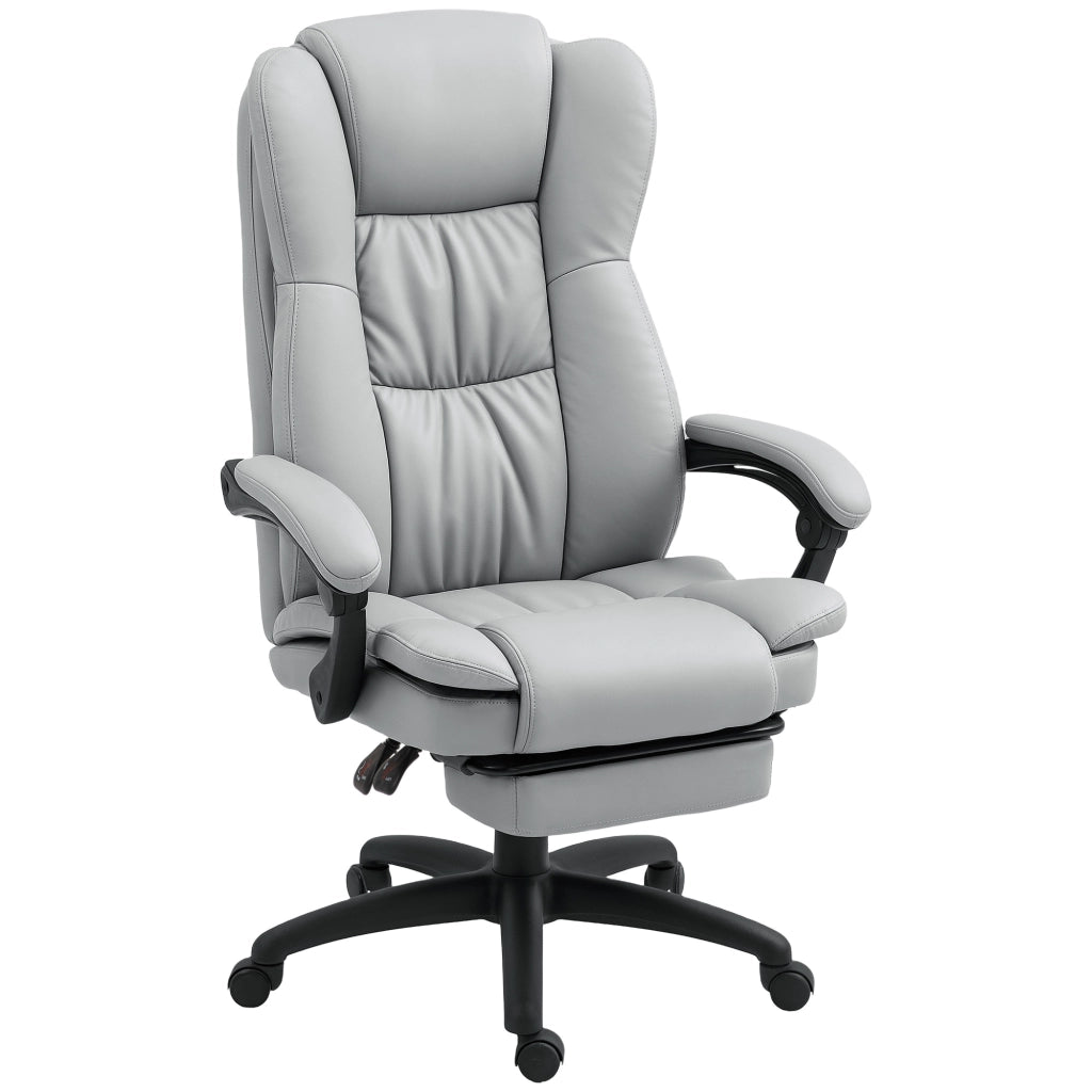 Poltrona da ufficio ergonomica con massaggio, schienale reclinabile e poggiapiedi in similpelle grigio chiaro