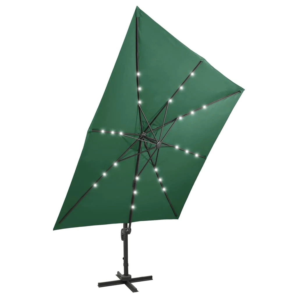 Ombrellone da giardino a sbalzo con palo e luci LED 300 cm verde 02_0008544
