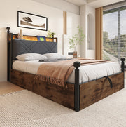 Letto 90x190 cm con contenitore idraulico e LED; metallo nero