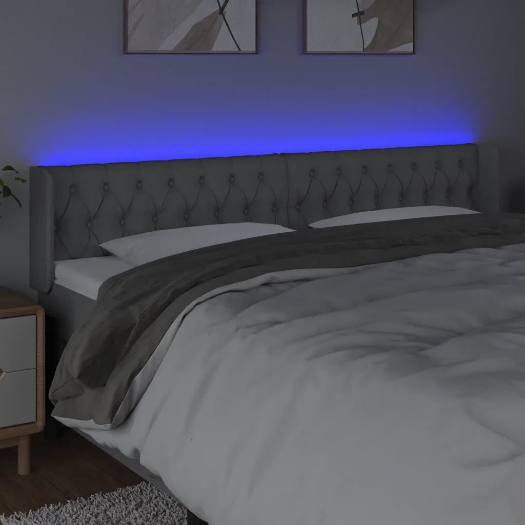 Testiera a LED Grigio Chiaro 203x16x78/88 cm in Tessuto