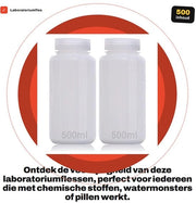 Fiala di laboratorio 500 ml - Lekvrij - Transparente HDPE - Collo largo - Resistente ai reagenti chimici - Adatta per reagenti - Fiala