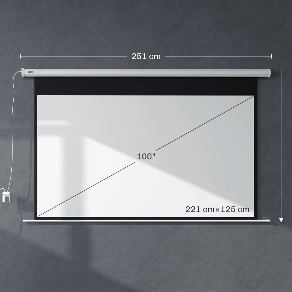 Telo per Proiettore 100" 16:9 Motorizzato 251x8x168 cm con Telecomando in Plastica e Metallo Bianco