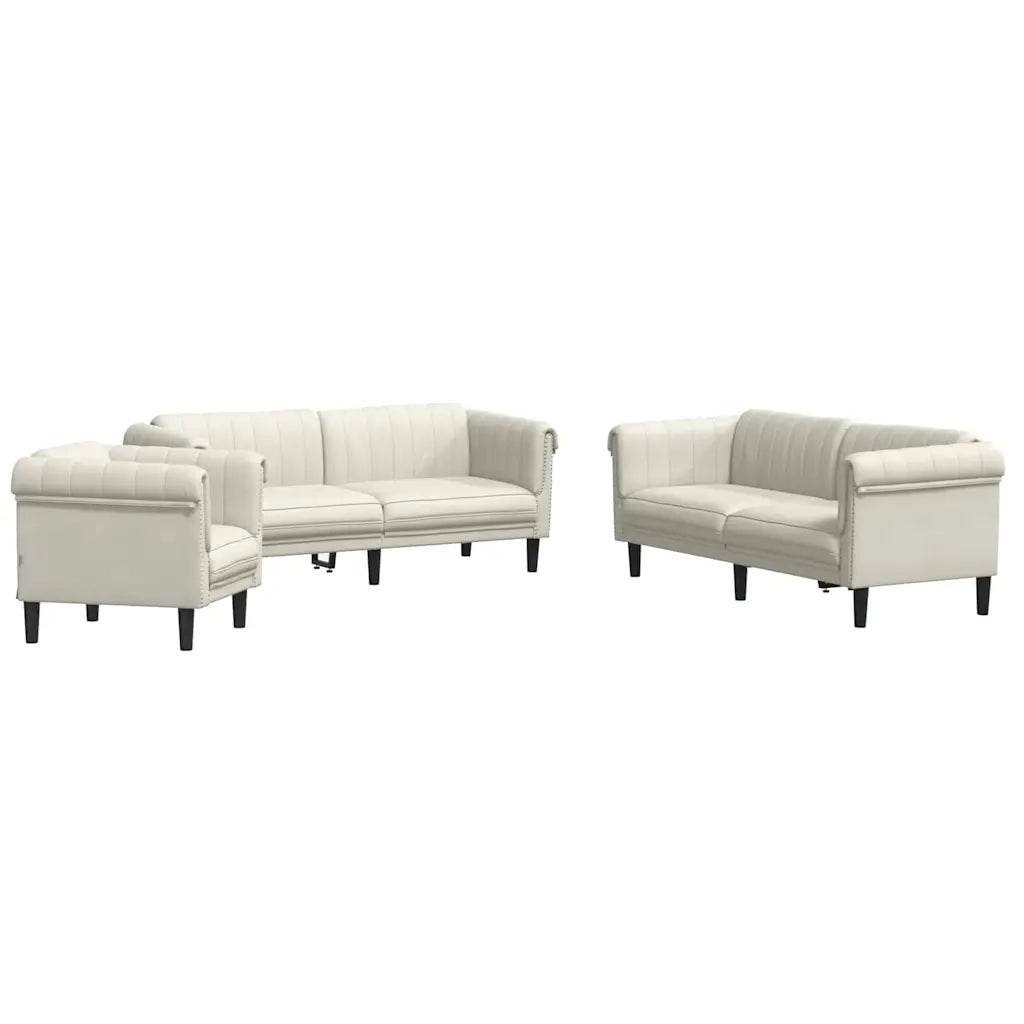 Set di Divani 3 pz Crema in Velluto
