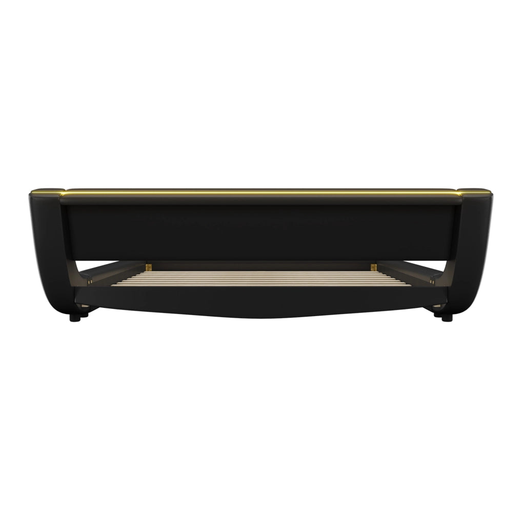 Letto a pavimento 160×200 cm in PU nero con LED RGB controllabili via app