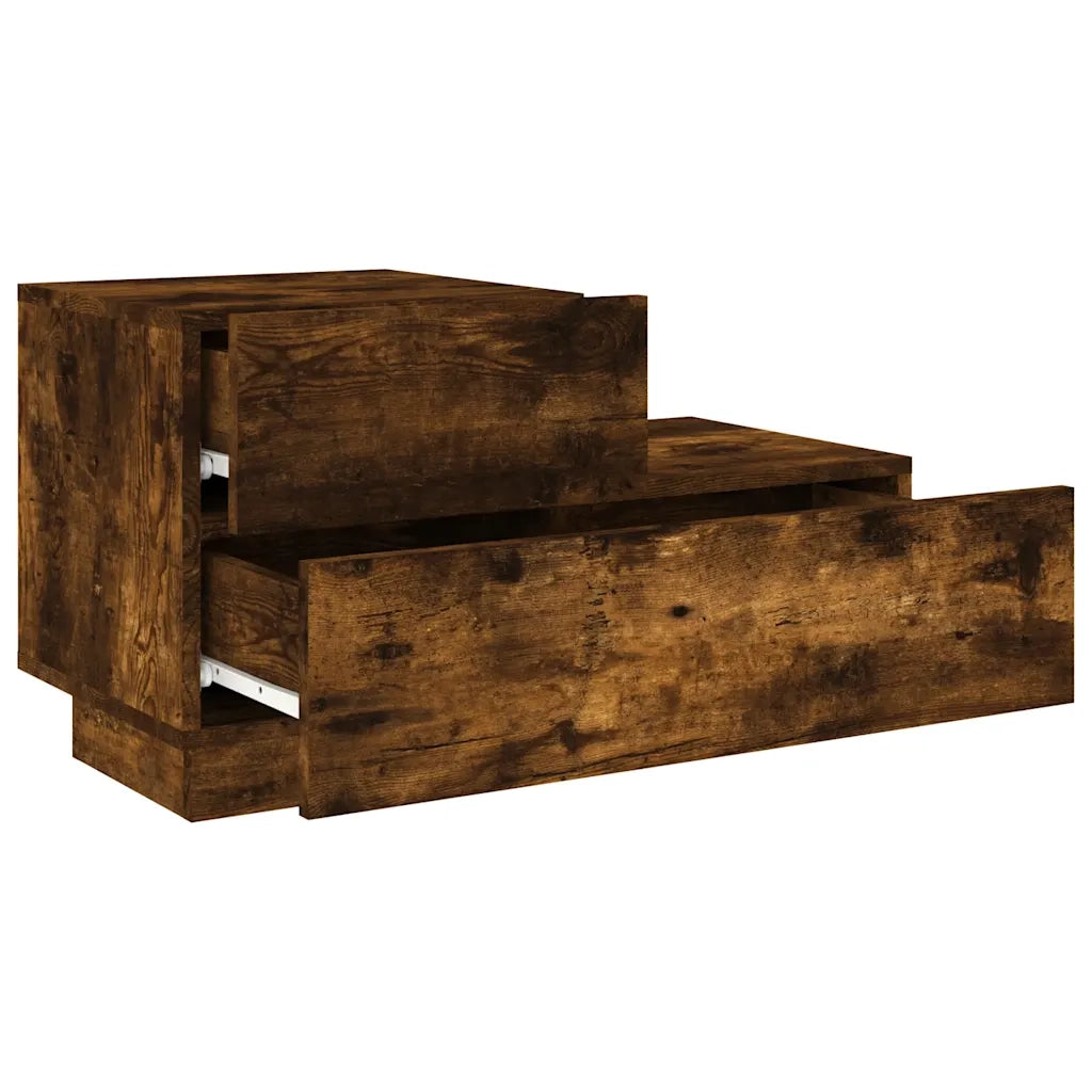 Comodino con Luci LED-Tavolino da notte Rovere Fumo 70x36x40,5 cm
